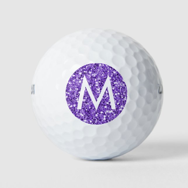 Lila Glitzer Modernes Monogramm Golfball (Vorderseite)