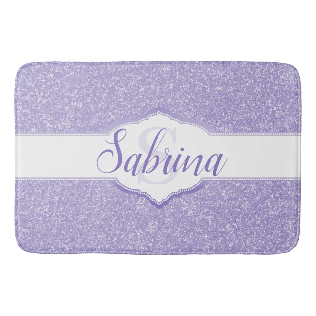 Lila Glitzer Monogramm Bath Mat Badematte (Vorderseite)