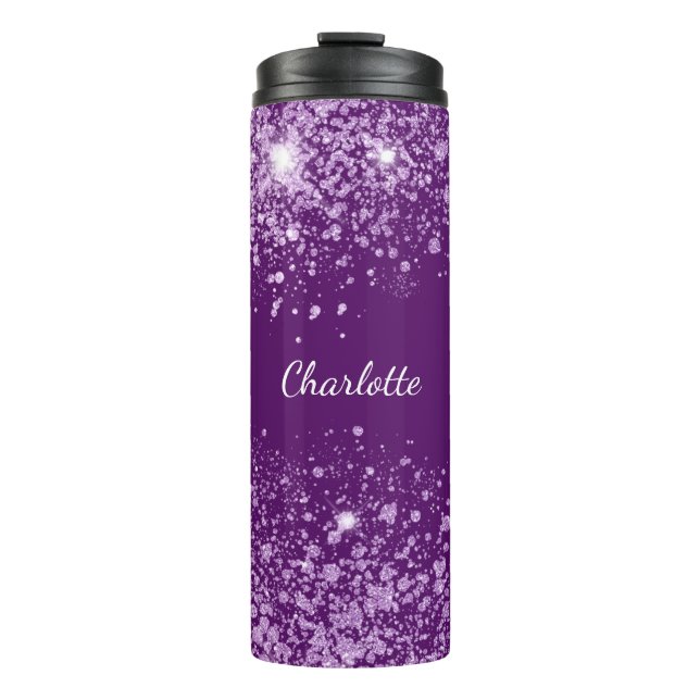 Lila Glitzer Name glamourös glamourös Thermosbecher (Vorderseite)