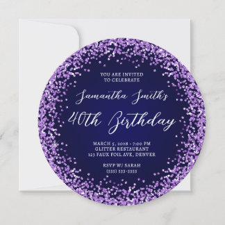 Lila Glitzer Navy Ombre 40. Geburtstag Einladung