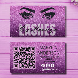 Lila Glitzer Ombre Lash Business mit QR Code Visitenkarte