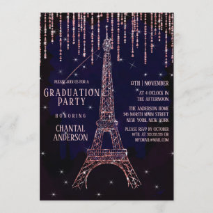 Lila Glitzer Paris Eiffel Tower Graduation Party Einladung