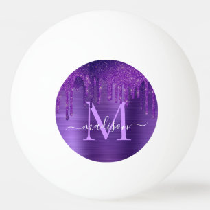 Lila Glitzer Pinselmetallmonogramm Tischtennisball