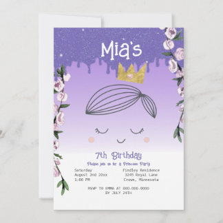 Lila Glitzer Princess Girls Geburtstag Einladung