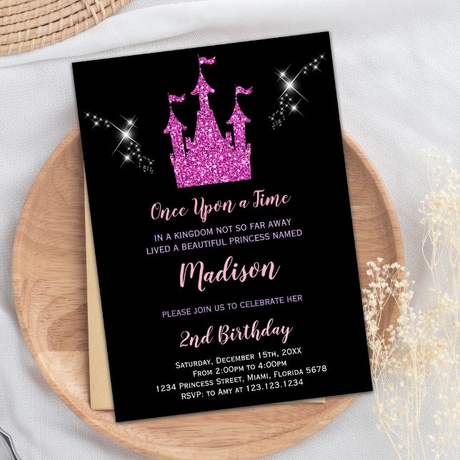 Lila Glitzer Prinzessin zum Geburtstag Einladung (Purple Glitter Princess Birthday Invitation)