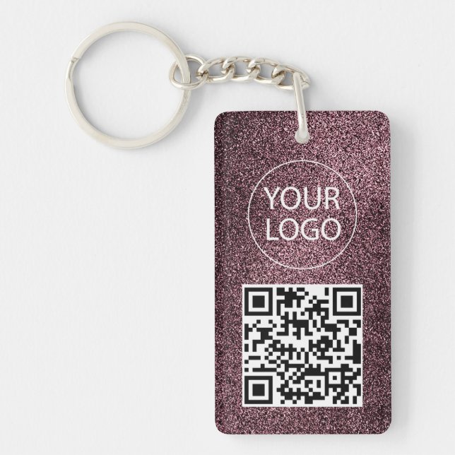 Lila Glitzer QR-Code Visitenkarte Ihr Logo Schlüsselanhänger (Vorderseite)