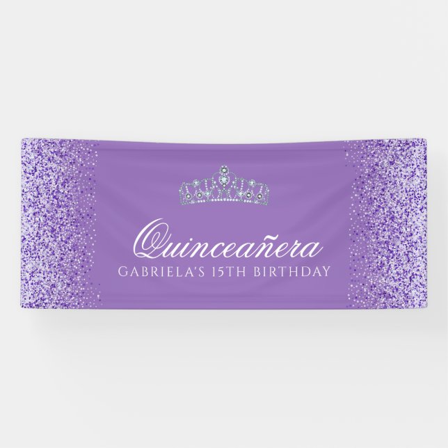 Lila, Glitzer Quinceanera Banner (Horizontal)