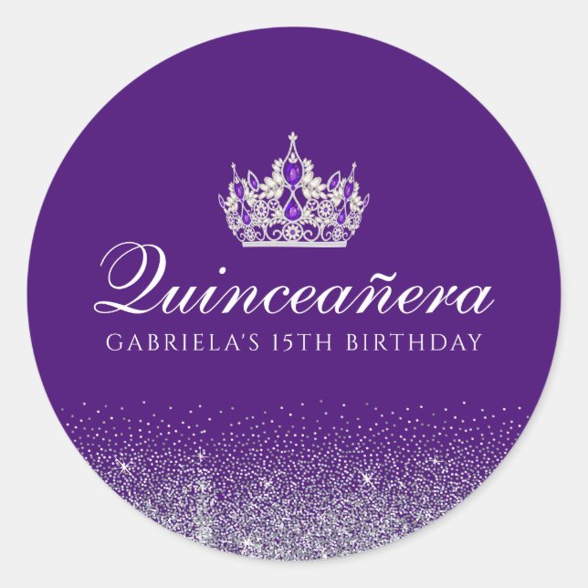 Lila Glitzer Quinceanera Runder Aufkleber (Vorderseite)