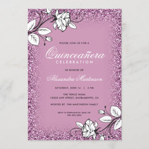 Lila Glitzer Quinceanera White Roses Einladung