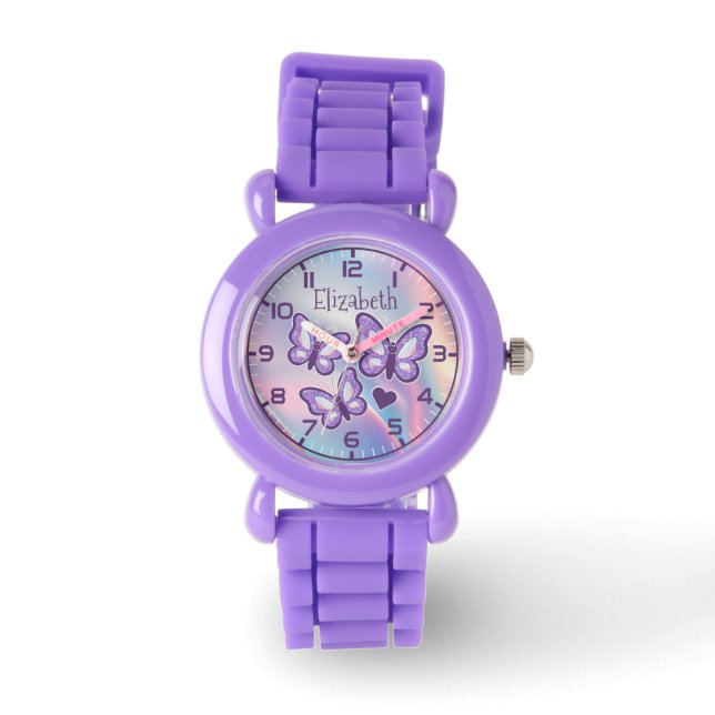 Lila Glitzer-Schmetterlinge: erste Beobachtung für Armbanduhr (Vorderseite)