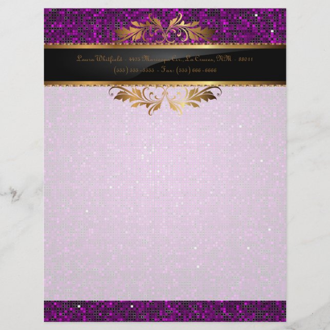 Lila Glitzer Sequin Disco Letterhead Stockwerk Briefkopf (Vorderseite)