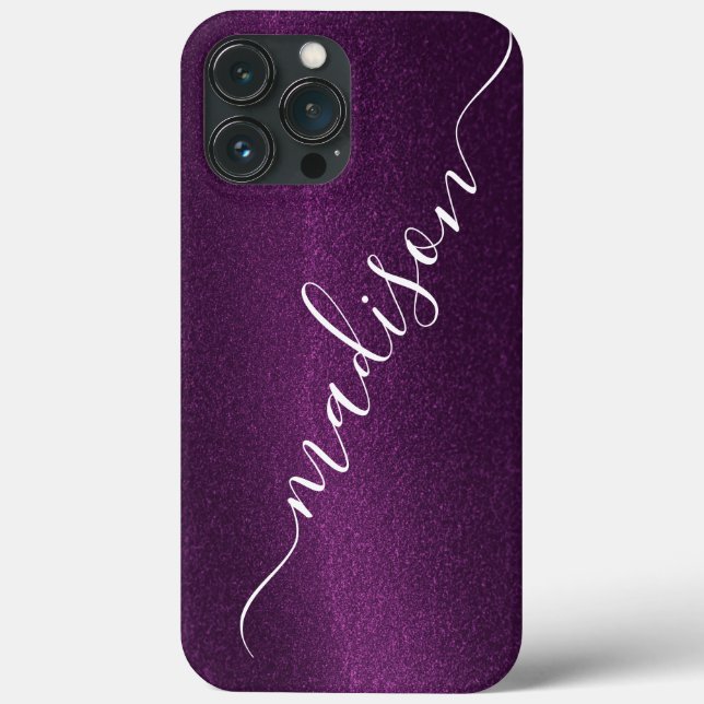 Lila Glitzer Shimmer Personalisierter Name Case-Mate iPhone Hülle (Rückseite)