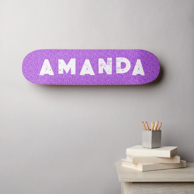 Lila Glitzer Skateboard Grunge personalisierter Na (Wandkunst (Horz))