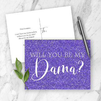 Lila Glitzer Sparkle Quinceanera Dama Vorschlag Einladungspostkarte