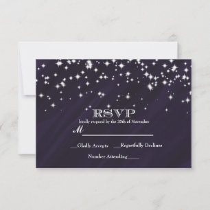Lila & Glitzer Sterne Eleganter Glamour RSVP Karte