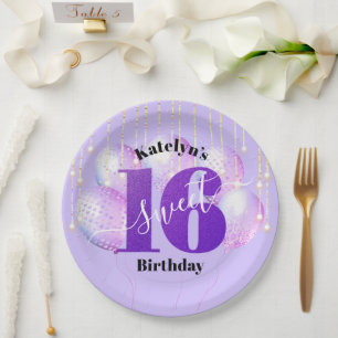 Lila Glitzer Sweet 16 Birthday Balloons Script Pappteller