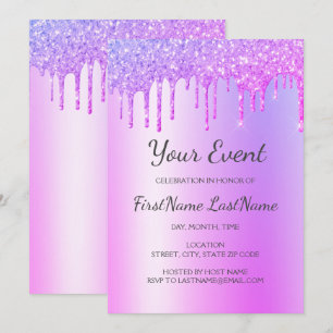 Lila Glitzer Sweet 16 Brautparty Einladung