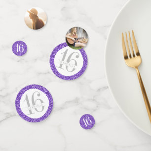 Lila Glitzer Sweet 16 Custom Foto Big Table Konfetti