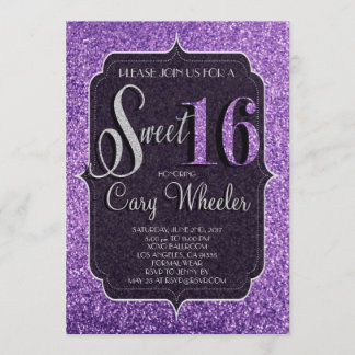 Lila Glitzer Sweet 16 Geburtstag Einladung