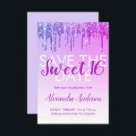 Lila Glitzer Sweet 16 Save the Date Einladung<br><div class="desc">Moderner Lila und Hot-Pink-Sparkle und Dripping Glitzer 16 . Geburtstag Monogram Name and Initial Save the Date Birthday Party Einladung. Diese Einladung ist ideal für eine Sparkle und Glitzer Sweet 16 Geburtstagsparty,  die stilvoll feiern möchten.</div>