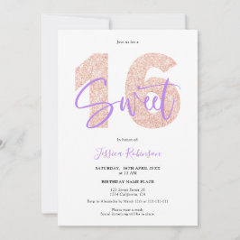 Lila Glitzer Sweet 16-Script-Foto Geburtstag Einladung