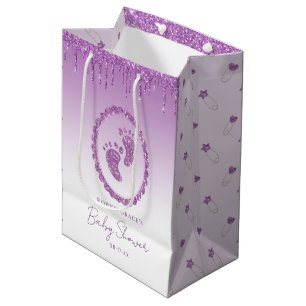Lila Glitzer Tropfen Babydusche Geschenktasche Mittlere Geschenktüte