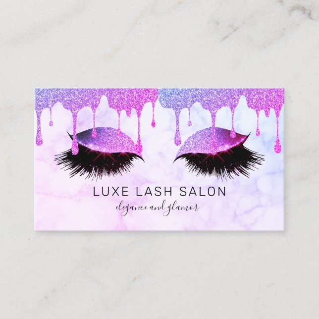 Lila Glitzer Tropfen Makeup Artist Lashes Visitenkarte (Vorderseite)