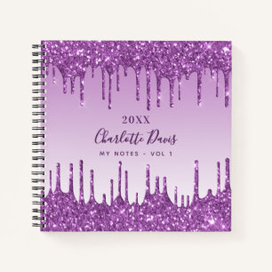 Lila Glitzer Tropfen violett-monogramm glamourös Notizbuch