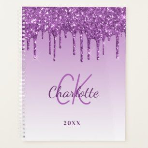 Lila Glitzer Tropfen violett Monogramm Planer