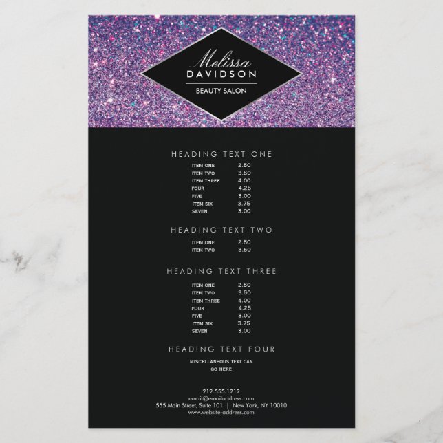 Lila Glitzer und Glamour Schönheit Flyer (Vorne)