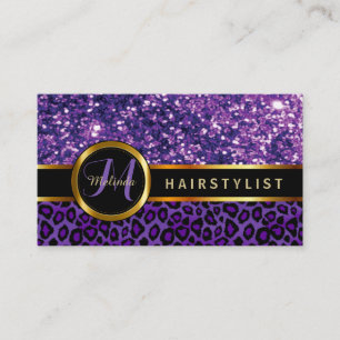 Lila Glitzer-und Leopard-Haut - Hairstylist Visitenkarte