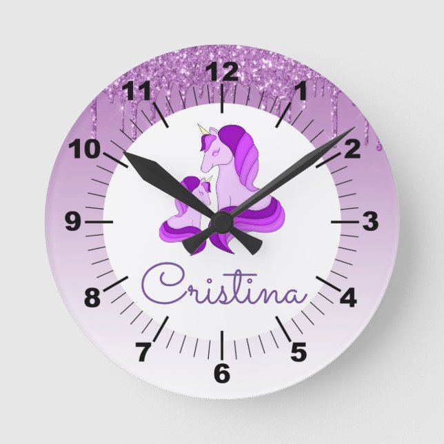 Lila Glitzer und Lila Schläuche / Runde Wanduhr (Vorderseite)