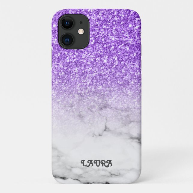 Lila Glitzer und marmoriert Case-Mate iPhone Hülle (Rückseite)