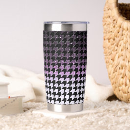 Lila Glitzer und schwarzes Hahnentrittmuster Thermobecher
