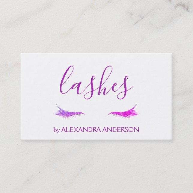 Lila Glitzer und Sparkle Eyelash Extension Visitenkarte (Vorderseite)