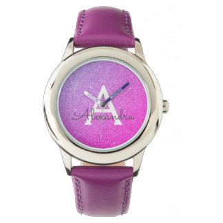 Lila Glitzer und Sparkle Monogram Luxus Armbanduhr