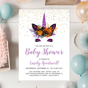 Lila Glitzer Unicorn Girl Babydusche Einladung