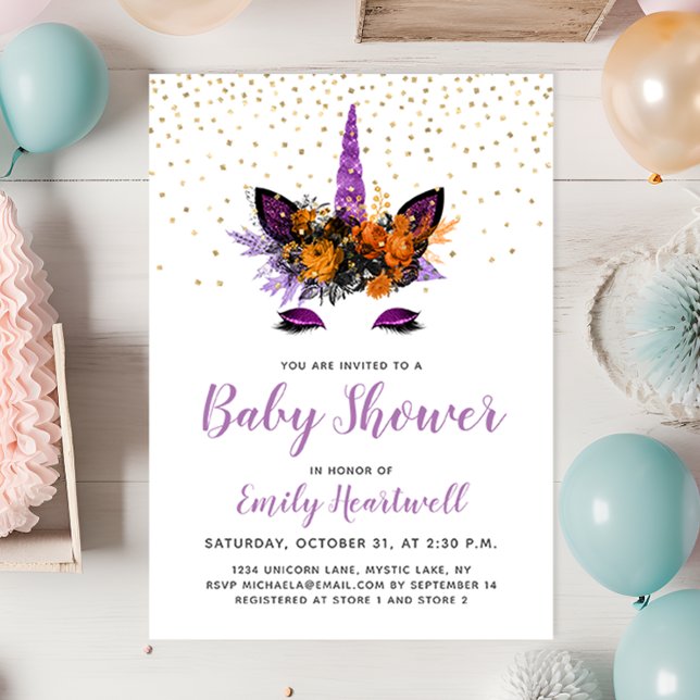Lila Glitzer Unicorn Girl Babydusche Einladung (Von Creator hochgeladen)