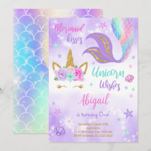 Lila Glitzer Unicorn Mermaid Geburtstagsfeier Einl Einladung