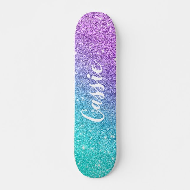Lila Glitzer von Girlande chic türkis ombre Skateboard (Vorne)