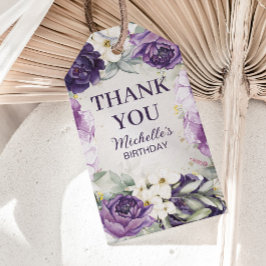 Lila Glitzer von White Floral Geburtstag Vielen Da Geschenkanhänger