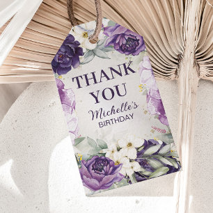 Lila Glitzer von White Floral Geburtstag Vielen Da Geschenkanhänger