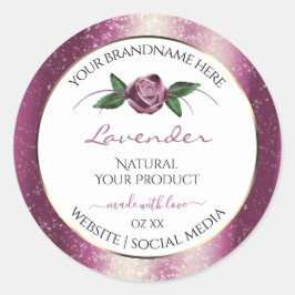 Lila Glitzer Weißproduktkennzeichnungen Rose Blume Runder Aufkleber