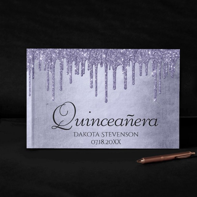 Lila Glitzer zum Tropfen | Lavender Quinceanera Gästebuch (Von Creator hochgeladen)