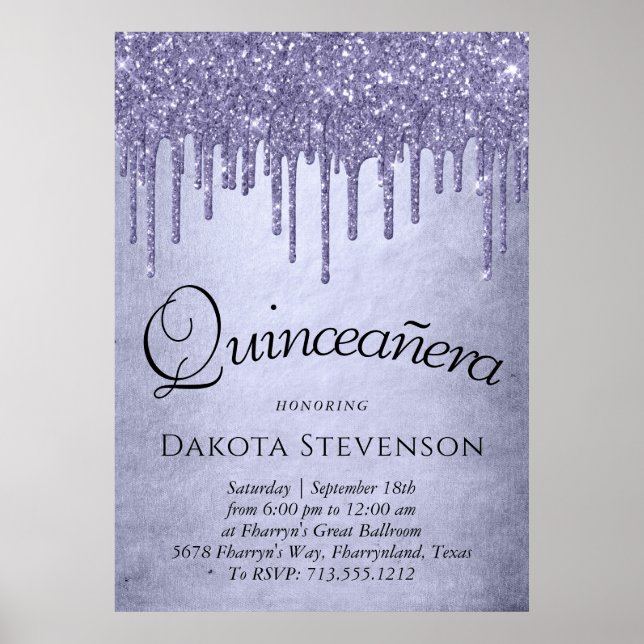 Lila Glitzer zum Tropfen | Lavender Quinceanera Poster (Vorne)