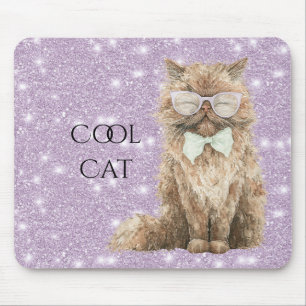 Lila Glitzerbraune Coole Katzenbrille Mousepad