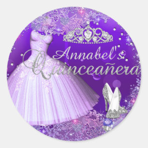 Lila Glitzerkleid & Tiara Quinceanera Aufkleber