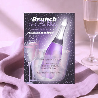 Lila Glitzern Brunch und Bubbly Brautparty Einladung