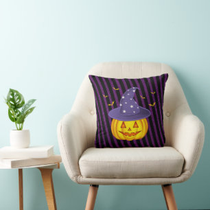 Lila Glitzern und schwarze Streifen Halloween Pump Kissen