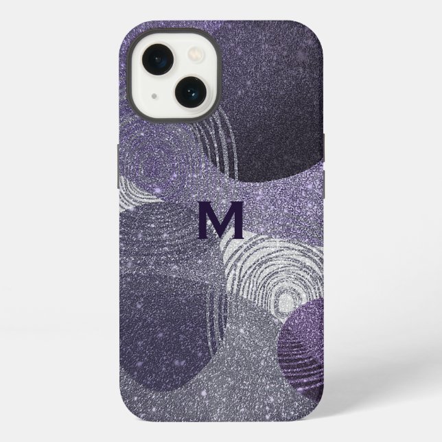 Lila glitzernde abstrakte Monogramm iPhone Hülle (Rückseite)